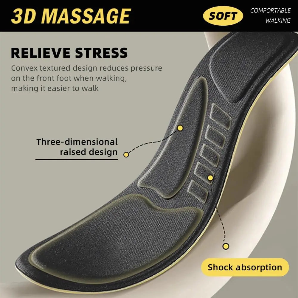 3 Pairs 3D Sponge Shoe Insoles for Men and Women, Replacement Insoles for Work Boots Running Shoes, Cushion Shock Absorbing for Foot Pain Relief, Comfort Breathable Inner Soles