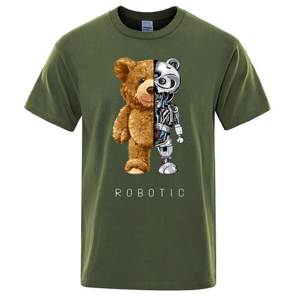 Funny Ted Bear Robot Tshirt Robotic Bear Men Short Sleeve Fashion Casual Clothing Summer Cotton Tees Oversized Street T-Shirts