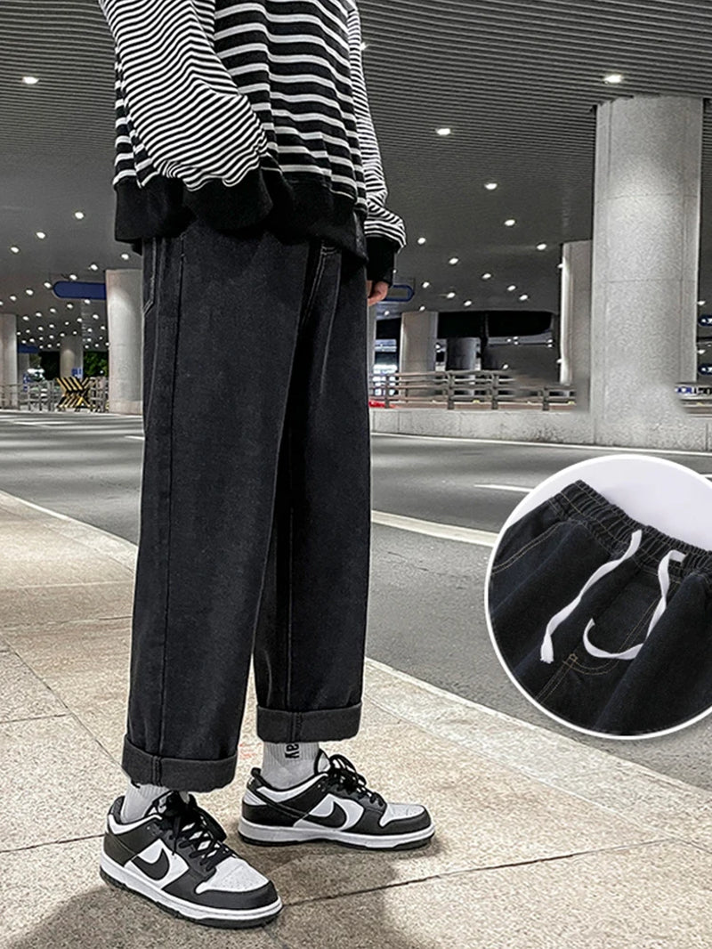 Autumn Korean Fashion Drawstring Y2K Jeans Homme Classic Baggy Straight Wide Leg Pants 2026 New Hip Hop Streetwear Casual Jean