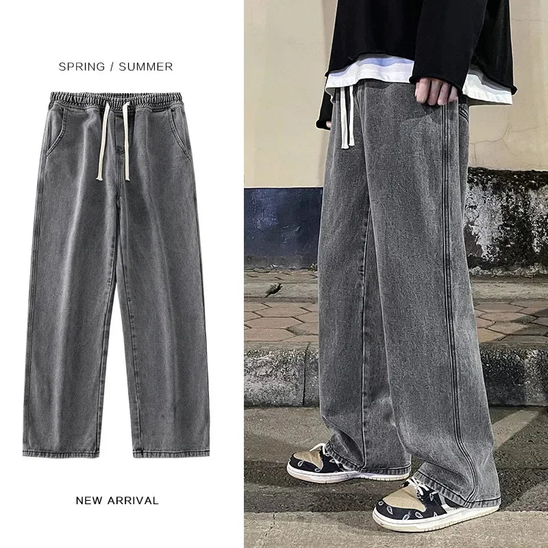 Autumn Korean Fashion Drawstring Y2K Jeans Homme Classic Baggy Straight Wide Leg Pants 2026 New Hip Hop Streetwear Casual Jean